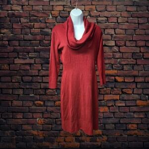 Connected Apparel Red Sweater Dress Womens M Cowl Neck Bodycon 3/4‎ Sleeve